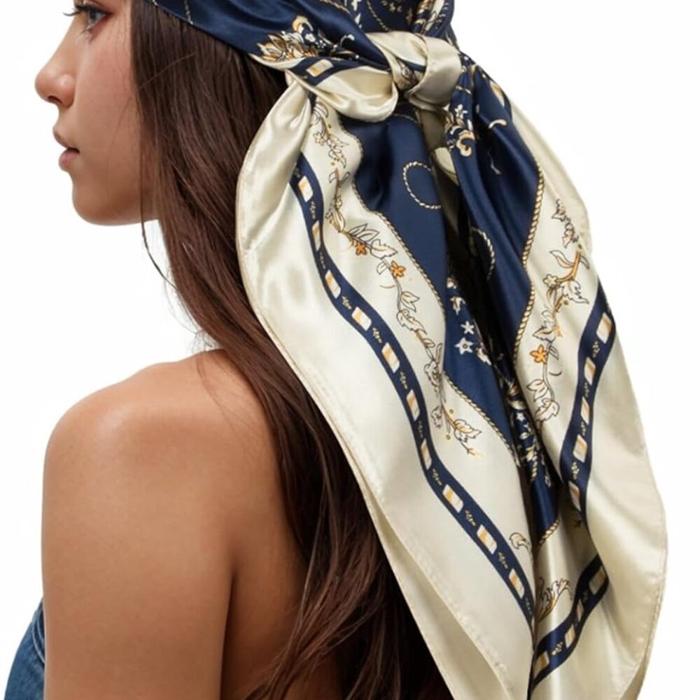 RIIQIICHY Head Scarf for Women Like Silk Scarf Hair Scarf Printed Square Scarf B